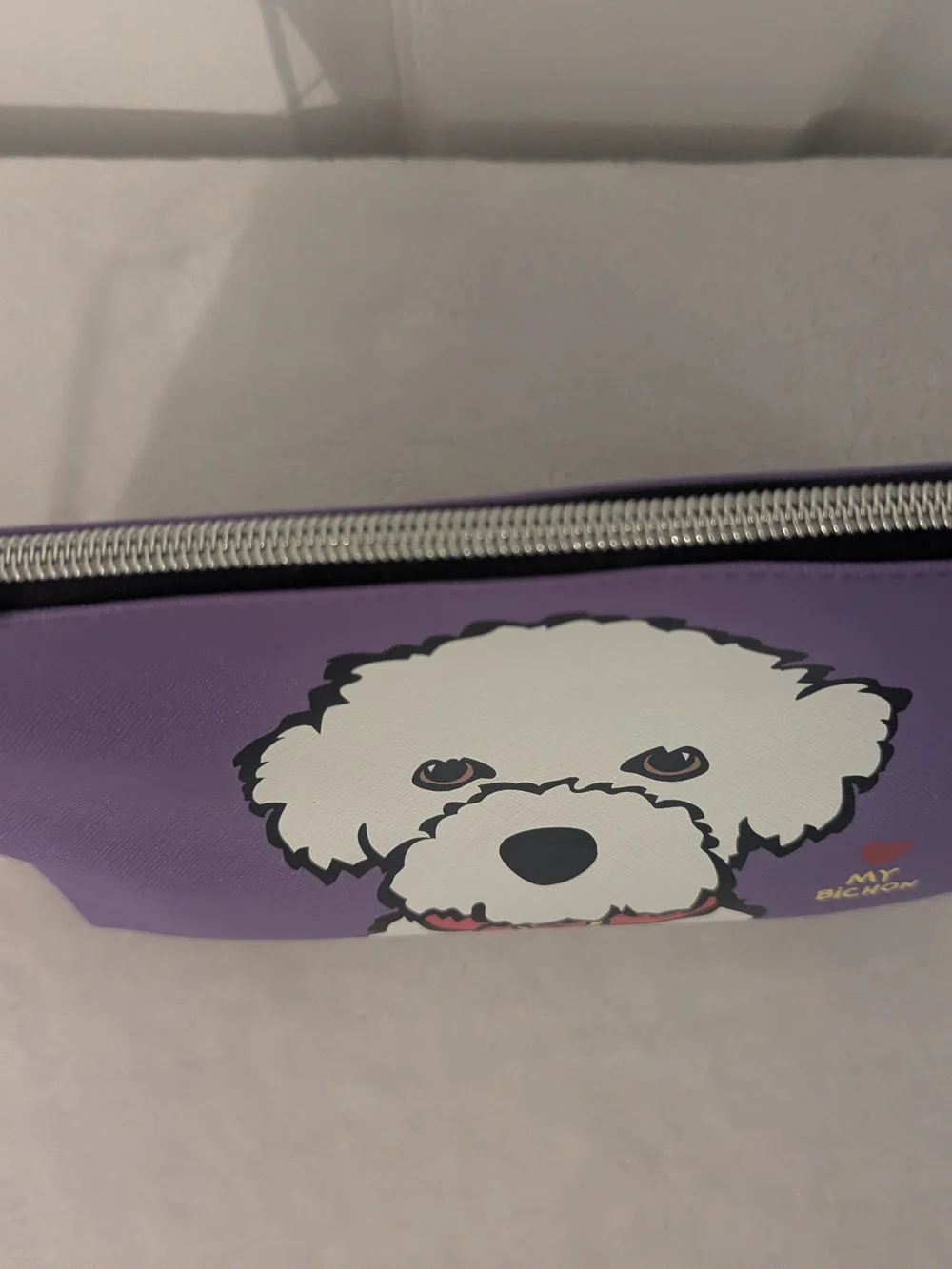 Marc Tetro My Bichon Purple Cosmetic Makeup Zip Pouch NWT